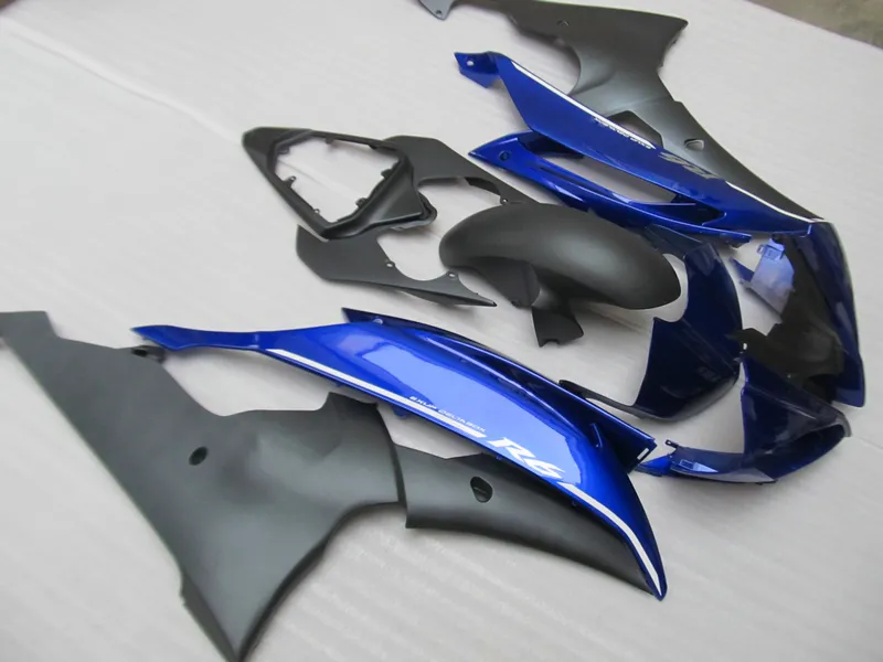 Zestaw dochodów do formowania wtryskowego dla Yamaha YZF R6 08 09-15 Czarne Blue Fairings Set YZFR6 2008-2015 OT01