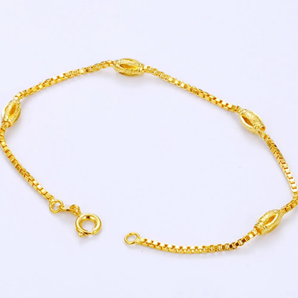 Damen-/Mädchen-Handgelenk-Armband, Box-Kette, 24 Karat Gelbgold gefüllt, massives Armband, klassisches Zubehör für kleine Handgelenke, 18 cm lang