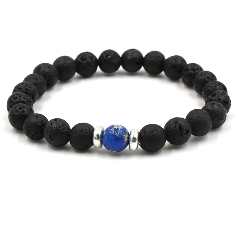 8MM Black Lava Stone Beads Elastic Bracelet Essential Oil Diffuser Bracelet Volcanic Rock Beaded Hand Strings