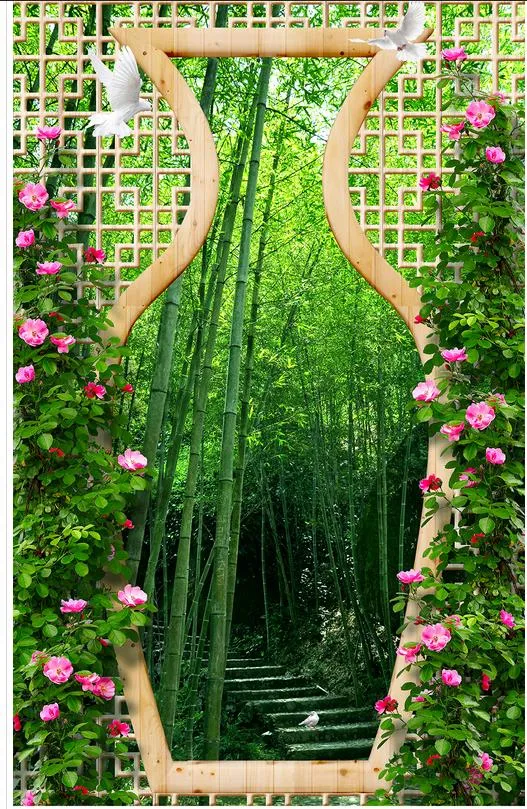 Tranquilo bosque de bambú pavimento mural del arco 3d fondos de pantalla 3d papeles de pared para el telón de fondo de la televisión