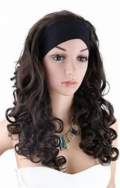 free shipping Charming beautiful fashion 3/4 wig with headband honey ash blonde with blonde highligts curly long half wigs