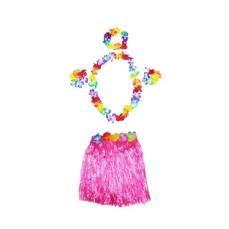 30 ensembles 30cm hawaïen Hula herbe jupe + Lei ensemble pour enfant Luau déguisement Costume fête plage fleur guirlande ensemble ZA1581