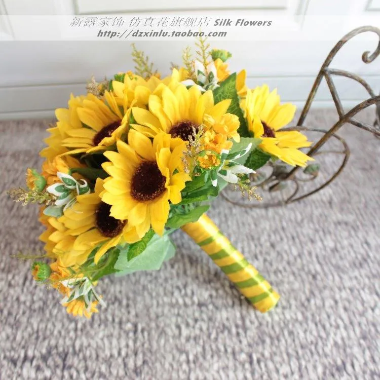 Nouveau Style 2018 Bouquets De mariage jaune tournesol artificiel pour les mariées fleurs De mariage Bouquets De mariée Ramos De Novia artificiel