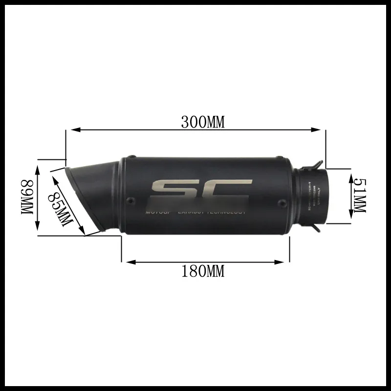Длина 300 мм лазерная маркировка SC новый мотоцикл выхлопной трубы из нержавеющей стали черный вентиляционные трубы диаметром 38-51 мм