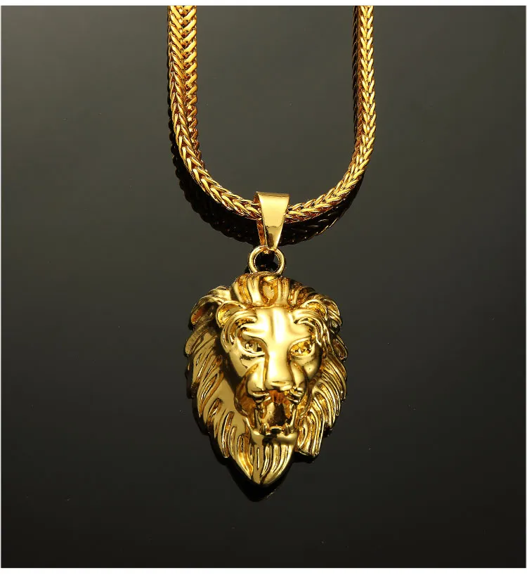 07 hip hop golden lion head pendant necklace