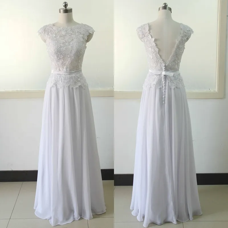 Cap Sleeve Chiffon Beach Wedding Dress Backless Floor Length White Bridal Gowns Real Photo Custom Wedding Guest Dresses