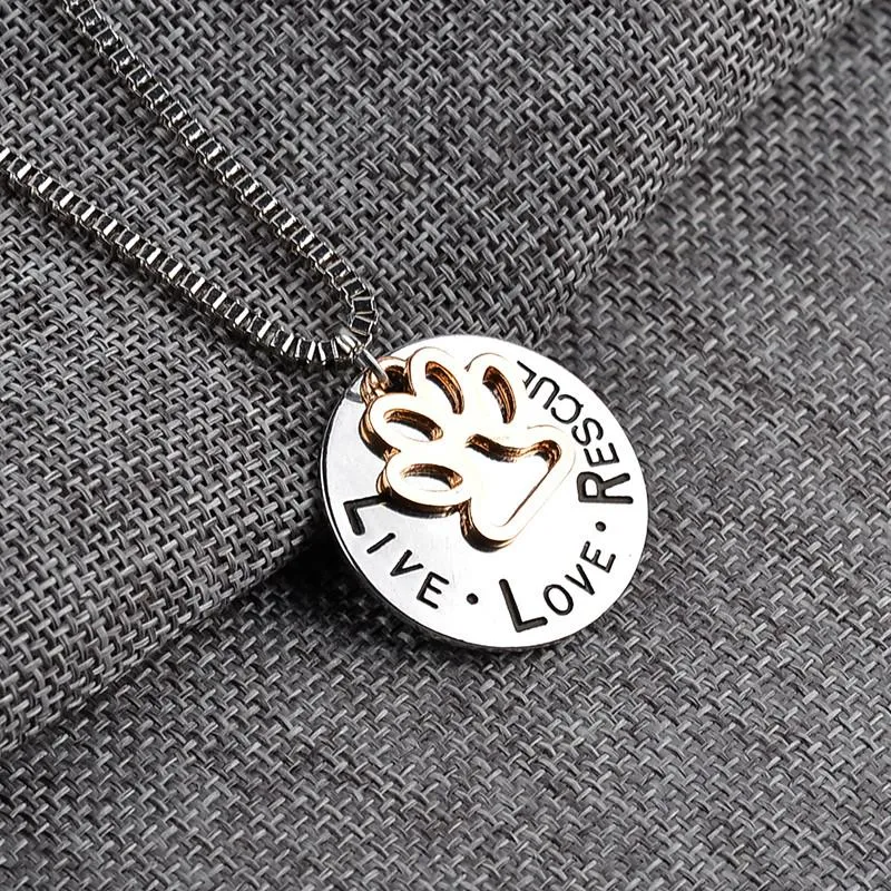 Live Love Rescue Letter Love Cut Dog Claw Lover Hängsmycke Halsband Katt Hund Paw Print Pendant Halsband Mödrar Dag Smycken Gift