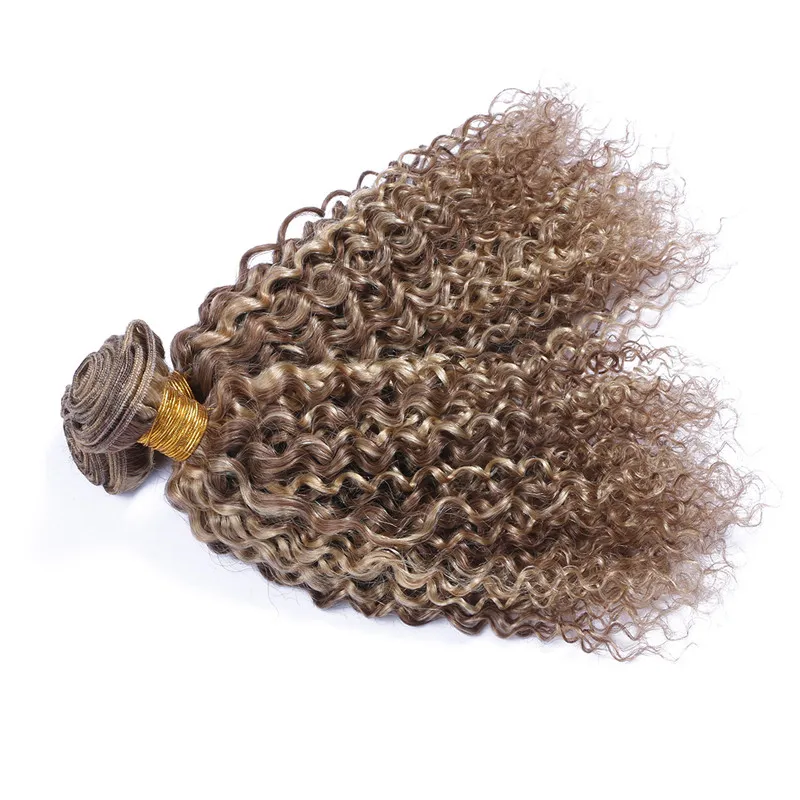 Piano 8613 Mixed Color Peruansk Virgin Human Hair Kinky Curly Light Brown Highlight Blonde Two Tone Human Hair Weave Bundle1848418