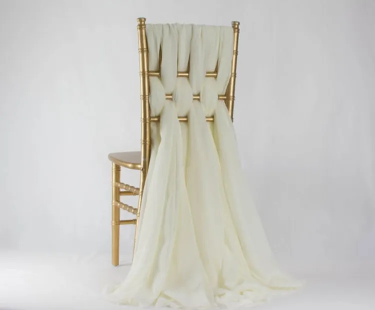 2018 Romantic Wedding Chair Sashes White Ivory Celebration Birthday Party Event Chiavari Chair Decor Wedding Chair Sashes Bows 200*65 CM