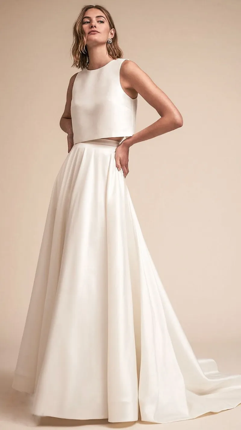 BHLDN Printemps 2018 Pays Robes De Mariée Deux Pièces Robe De Mariee Satin Vintage Robes De Mariée Bow Retour