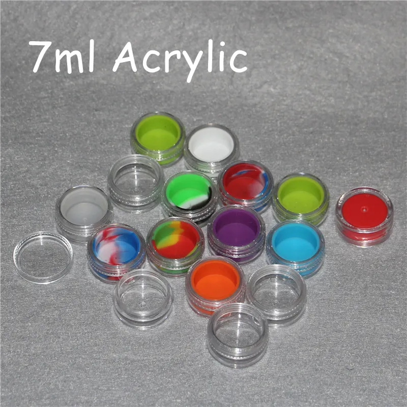 Bouclier acrylique de 7 ml pots en silicone dab conteneurs de cire pot de silicone de cire boîte de rangement antiadhésive dab bho pots d'huile porte-vape