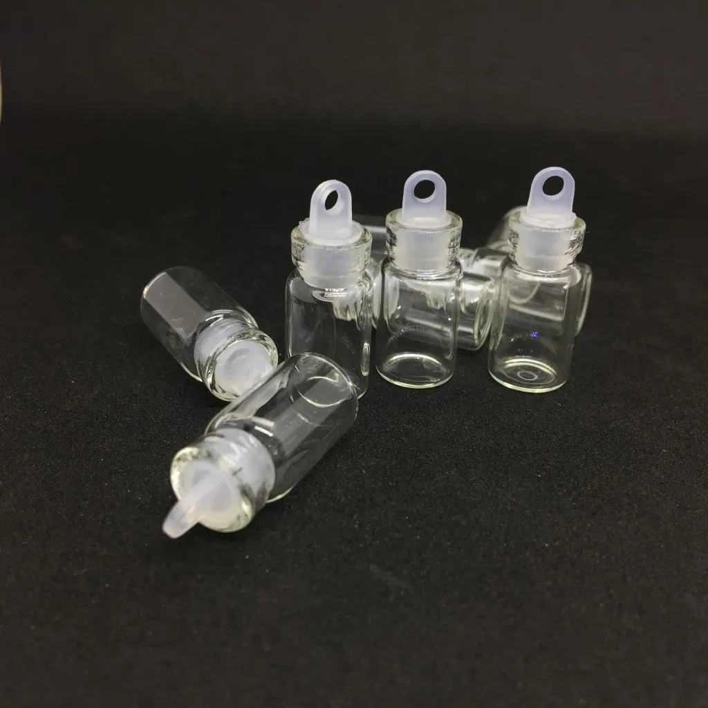 1ML-flesjes Clear Glass Wishing Fial met plastic plug mini glazen fles lege monster potten kleine 22x11mm (heightxdia) schattige ambachtelijke wensfles