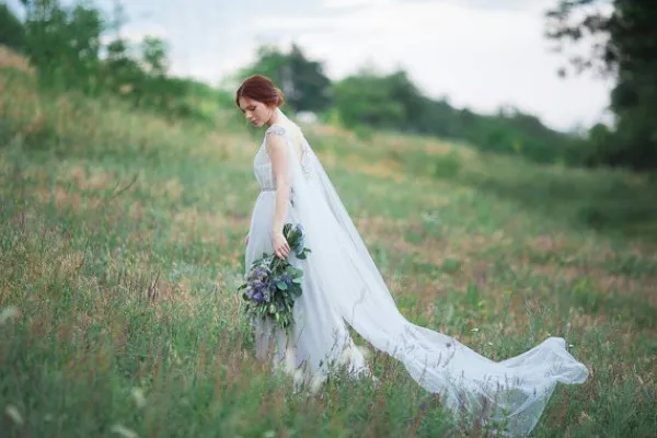Romantisches Feen-Hochzeitskleid, A-Linie, Bohemian-Brautkleid mit offenem Rücken, durchsichtiger Bateau-Perlenausschnitt, fließende Schleppe, Vintage-Strandhochzeitskleid