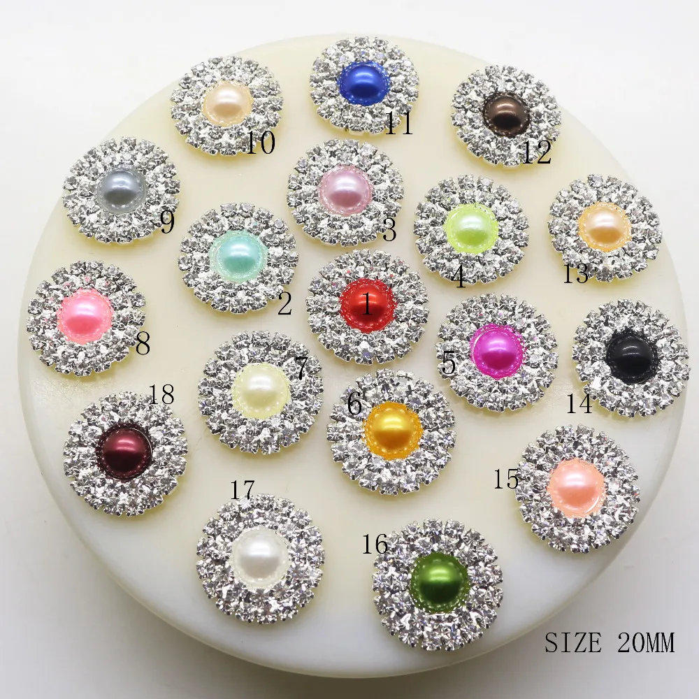 20mm Round Pearl Rhineston Buttons Silver DIY Hair Accessories Wedding ...