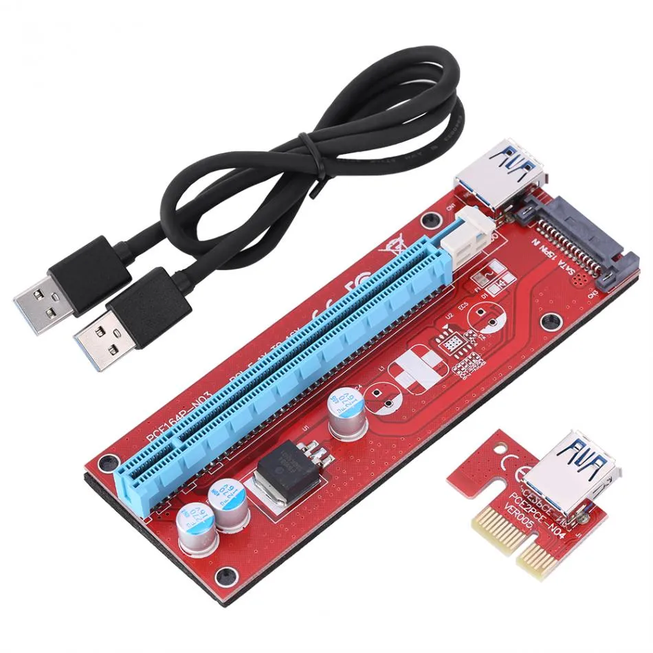Freeshipping 60cm PCI-E verlengkabel Express 1x tot 16x USB 3.0 Powered Extender Riser Adapter Graphics Card Red