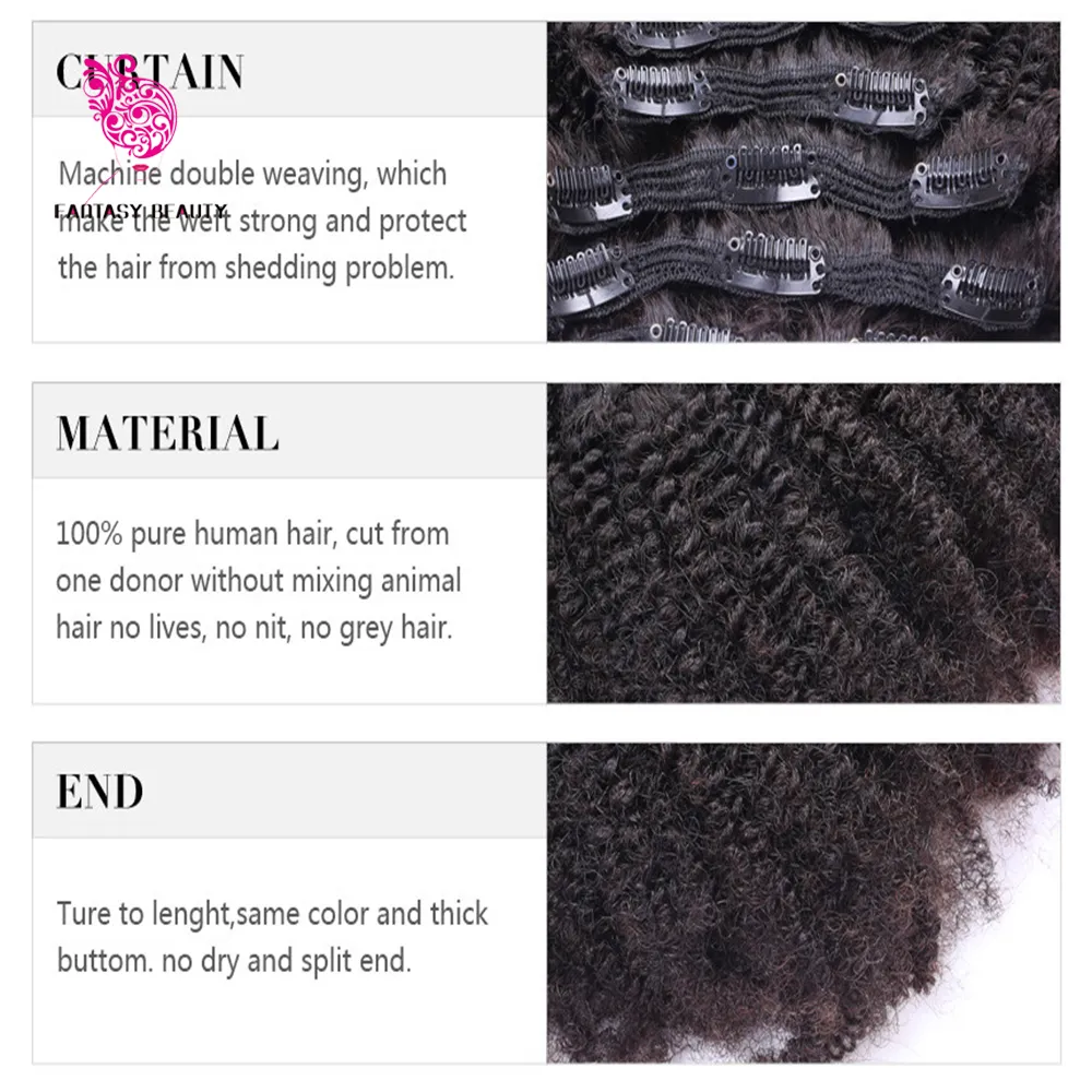 Clip Dans Les Extensions De Cheveux Humains / set Brésilien Afro-Américain Clip Dans Les Extensions De Cheveux Humains Clip Ins Curl Coily