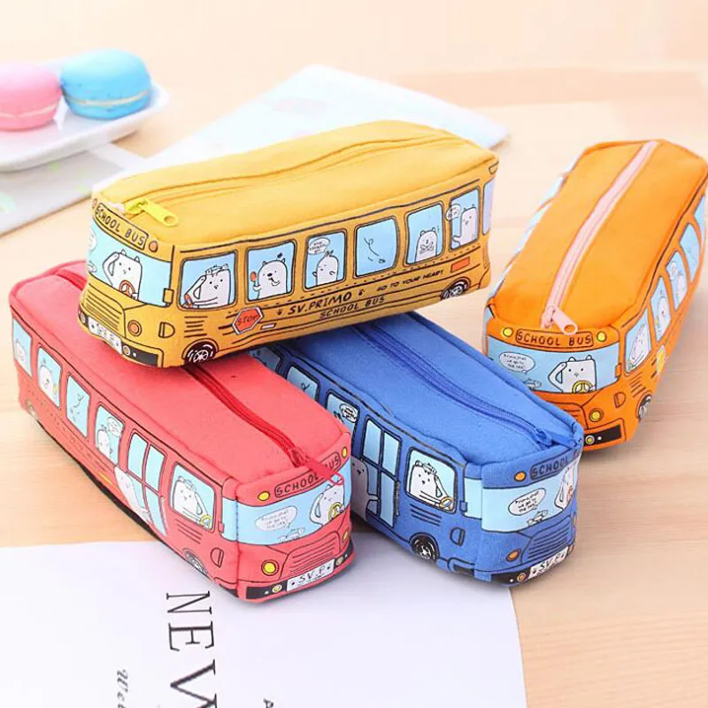 Barn Pencil Väska Cartoon Bus Car Banory Bag Söt Animals Canvas Pencil Väskor För Boys Girls School Supplies Toys Presenter