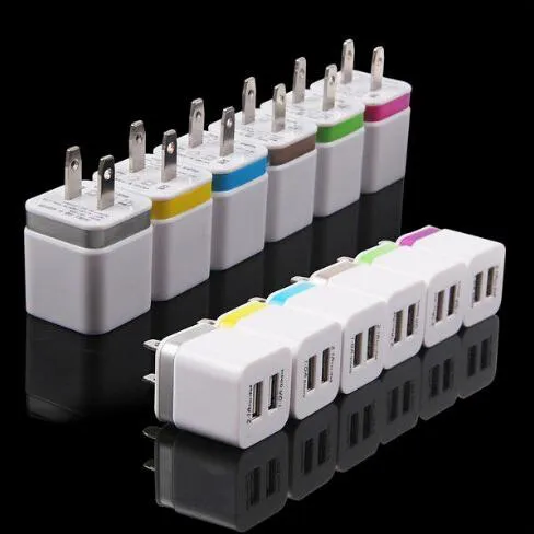 5V 2.1a Dual Wall Charger Mini Metal USB i EU / US-kontakt AC-adapter för Samsung S3 S4 S5 S6 S7 HTC BlackBerry 100PCs