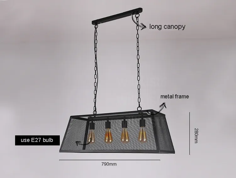 Trapezoidalny żelaza netto lampa wisząca trapezium oświetlenie długi metalowy rama siatka zawieszenie Loft Restauracja Hotel Cafe Jadalnia