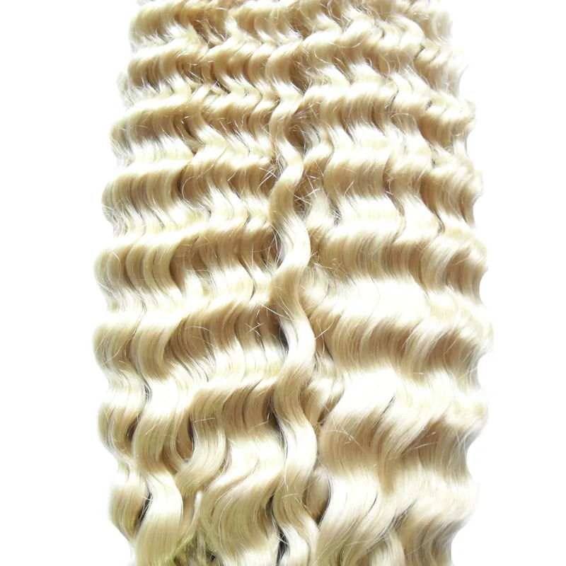 Blonde brazilian virgin hair kinky curly Skin Weft Remy Human Hair Extensions 100g seamless hair extensions