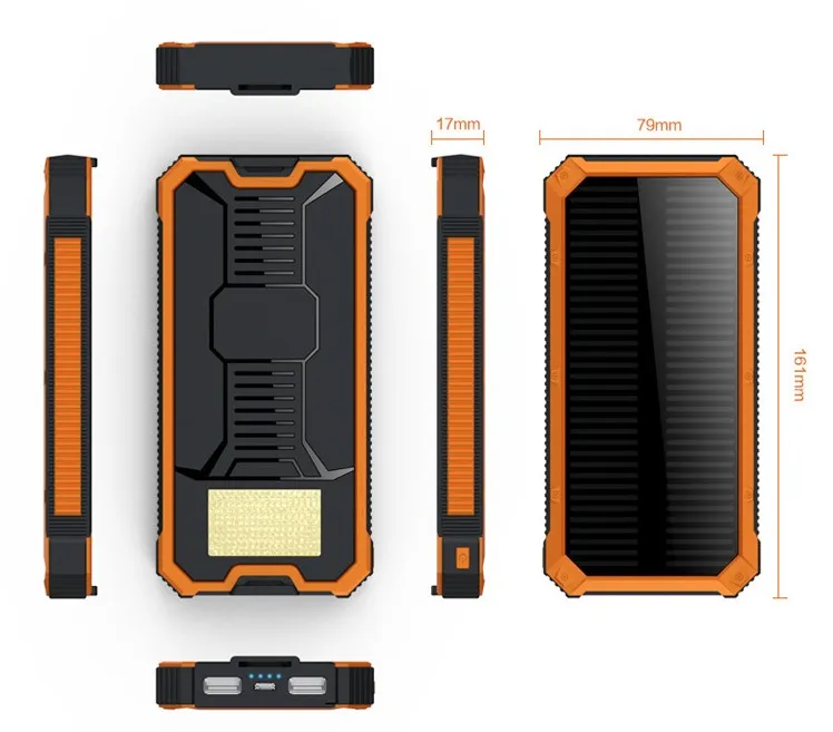 Nieuwe outdoor Solar powerbank 20000 mah mobiele powerbank universele draagbare oplader LED-lichtbatterij