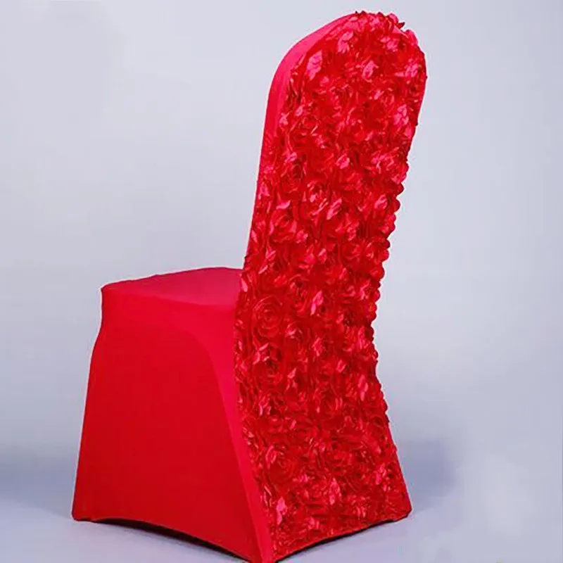 New Arrival Universal Rose Satin Spandex Krzesło Pokrywy okładki z satynowym kwiatem w tyłu na bankiet weselnych