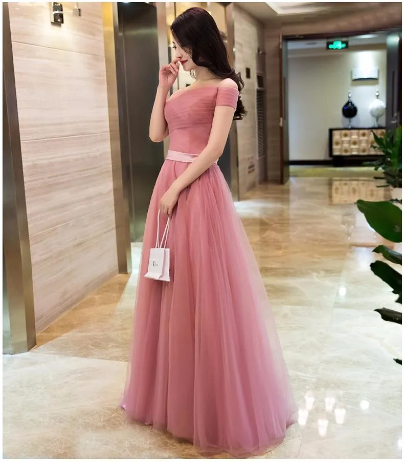 Dusty Pink Cheap Bridesmaid Dresses Long Off The Shoulder Pleated Tulle In Stock Bridesmaid Gowns Under 100 Wedding Party Dress5289792