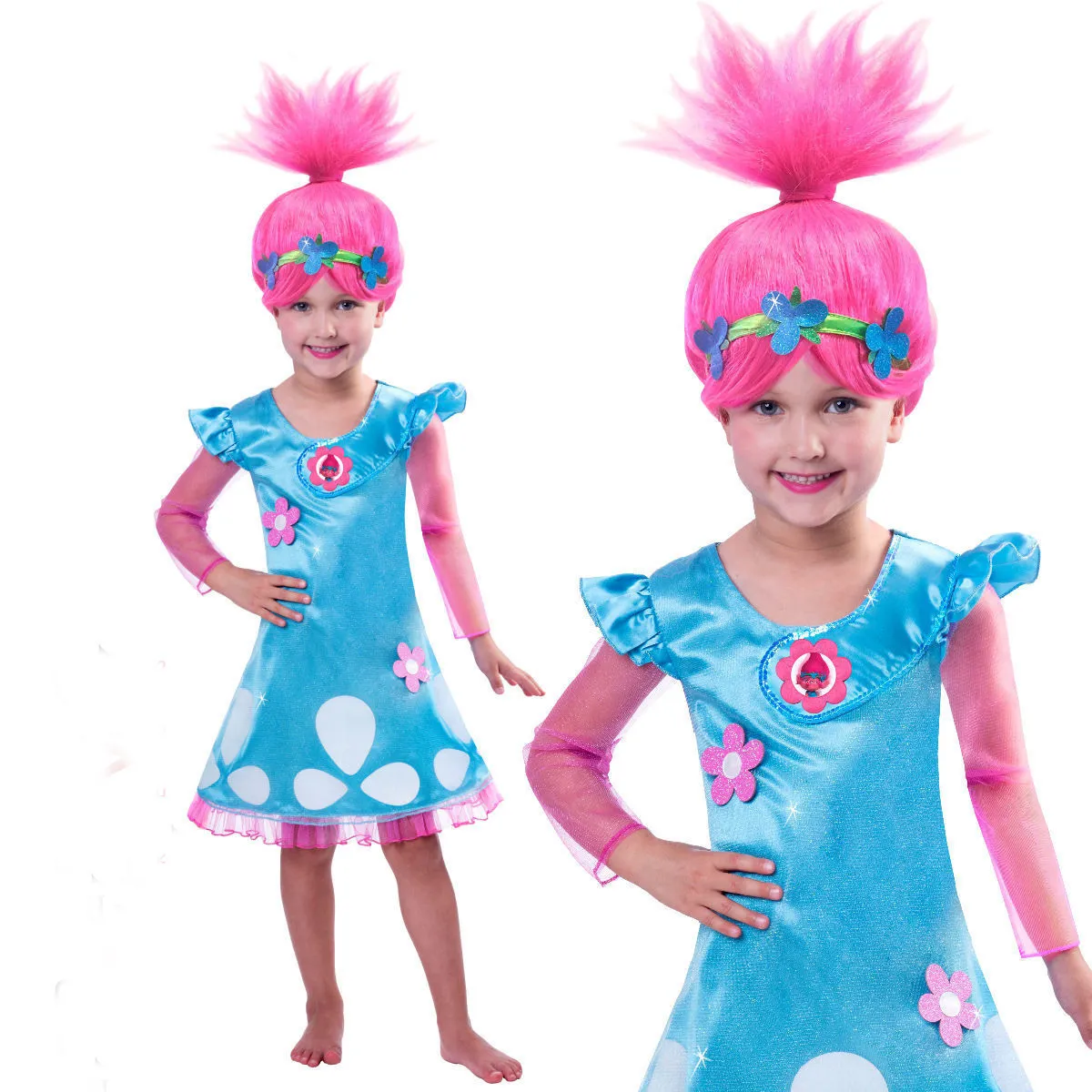 Trolls Fantaisie Robe Filles Trolls Dresskids Girl Poppy Troll Party
