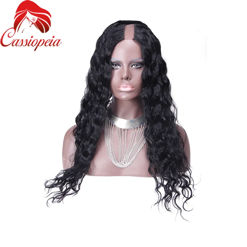 Full Lace Peruvian Virgin Human Hair Body Wave U Part Paryk för Black Women Natural Hairline Mellandel 2 