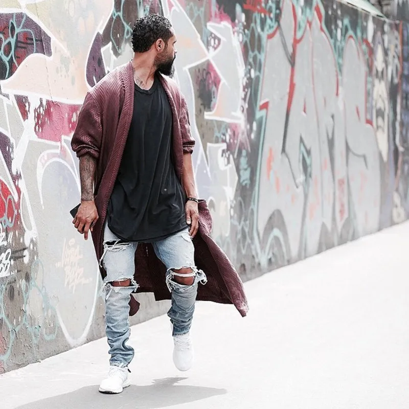 Todo-kpop magro rasgado coreano hip hop moda calças legal dos homens roupas urbanas macacão masculino slp301t