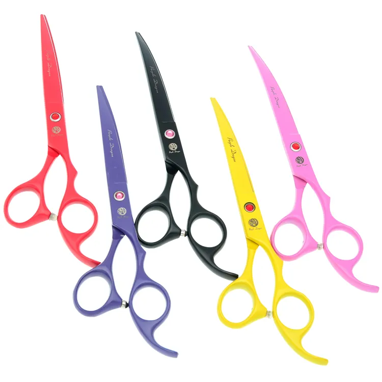 7.0Inch Purple Dragon JP440C Snijdende gebogen schaar Professionele roestvrijstalen huisdierschaar voor hond Grooming Shears Dog Supplies, LZS0651