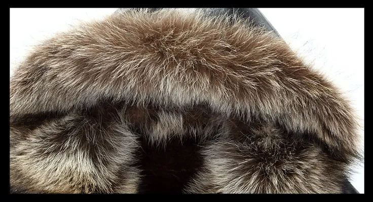 Män äkta läderjacka vinterrockar riktiga raccoon päls krage hooded cashmere toppar snö outwear överrock varm tjock utomhus plus storlek