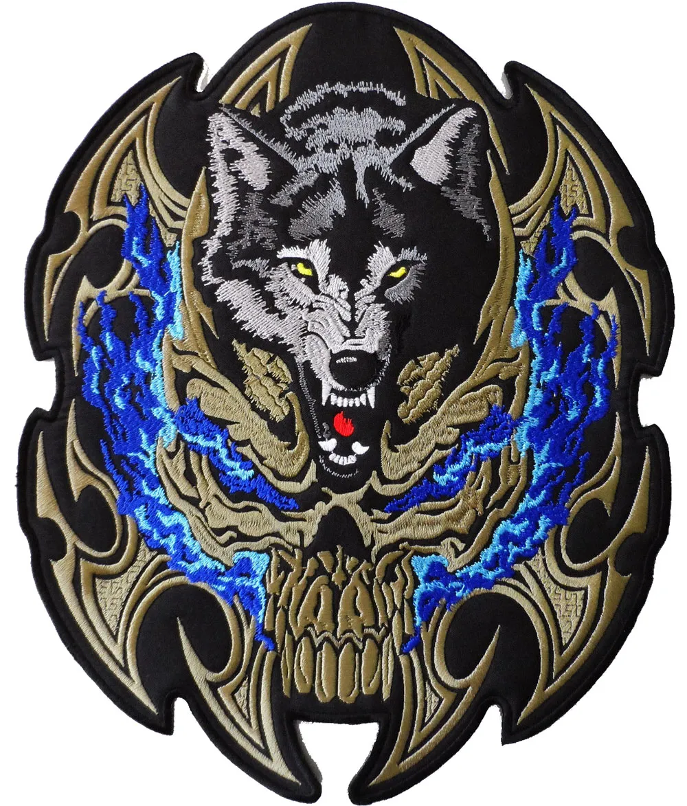 Geborduurde Wolf Hoofd Patches Voor Biker Vest Rider Motorfiets Patch Geborduurde Jassen Custom Terug Embleem Punk Wolf Patch