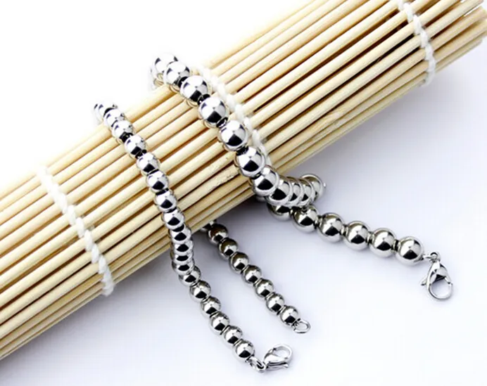 Pure Handmade Jewelry Stainless Steel men's Boys women Fashion Necklace Solid Ball Bead chain silver tone 6mm /8mm/4mm wide choose