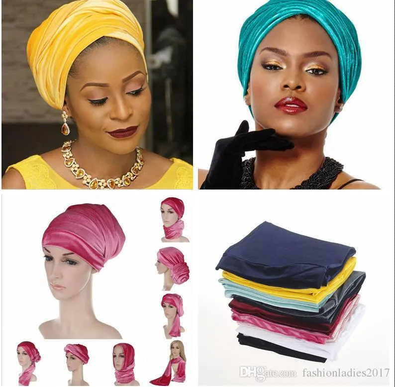 Mode velours tête wrap femme velours Turban bandeau inde casquettes tête enveloppes Hijab tête écharpe S694