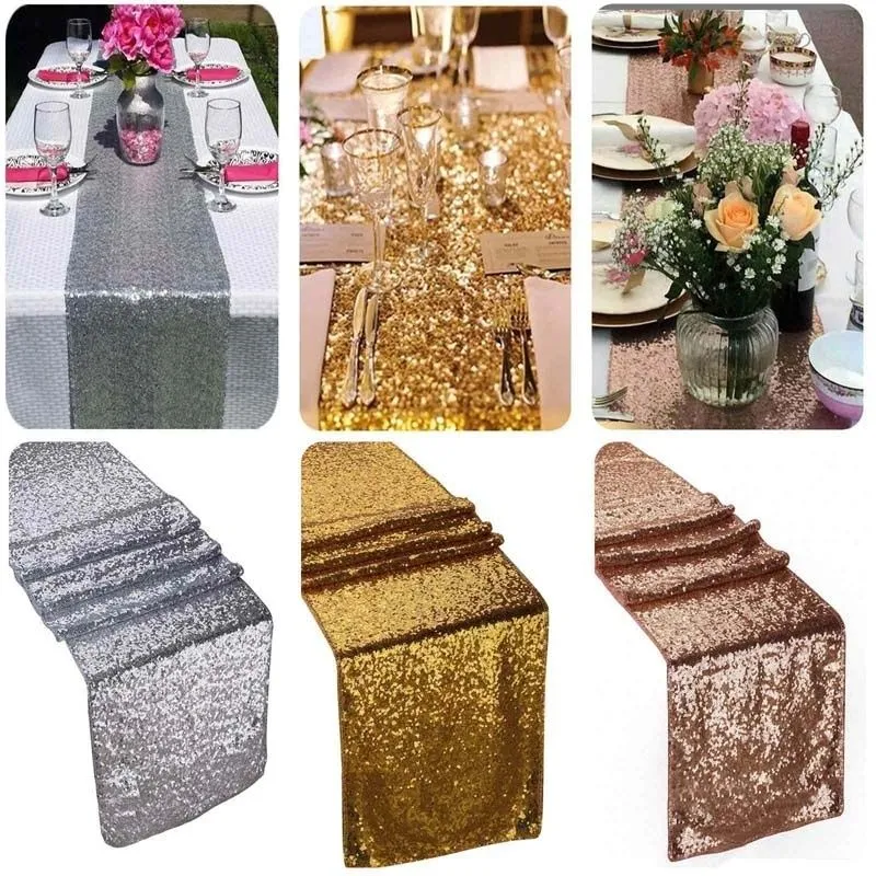 30* 275cm Gold Silver Sequin Table Runner Sparkly Bling Wedding Party Decoration Wholesale