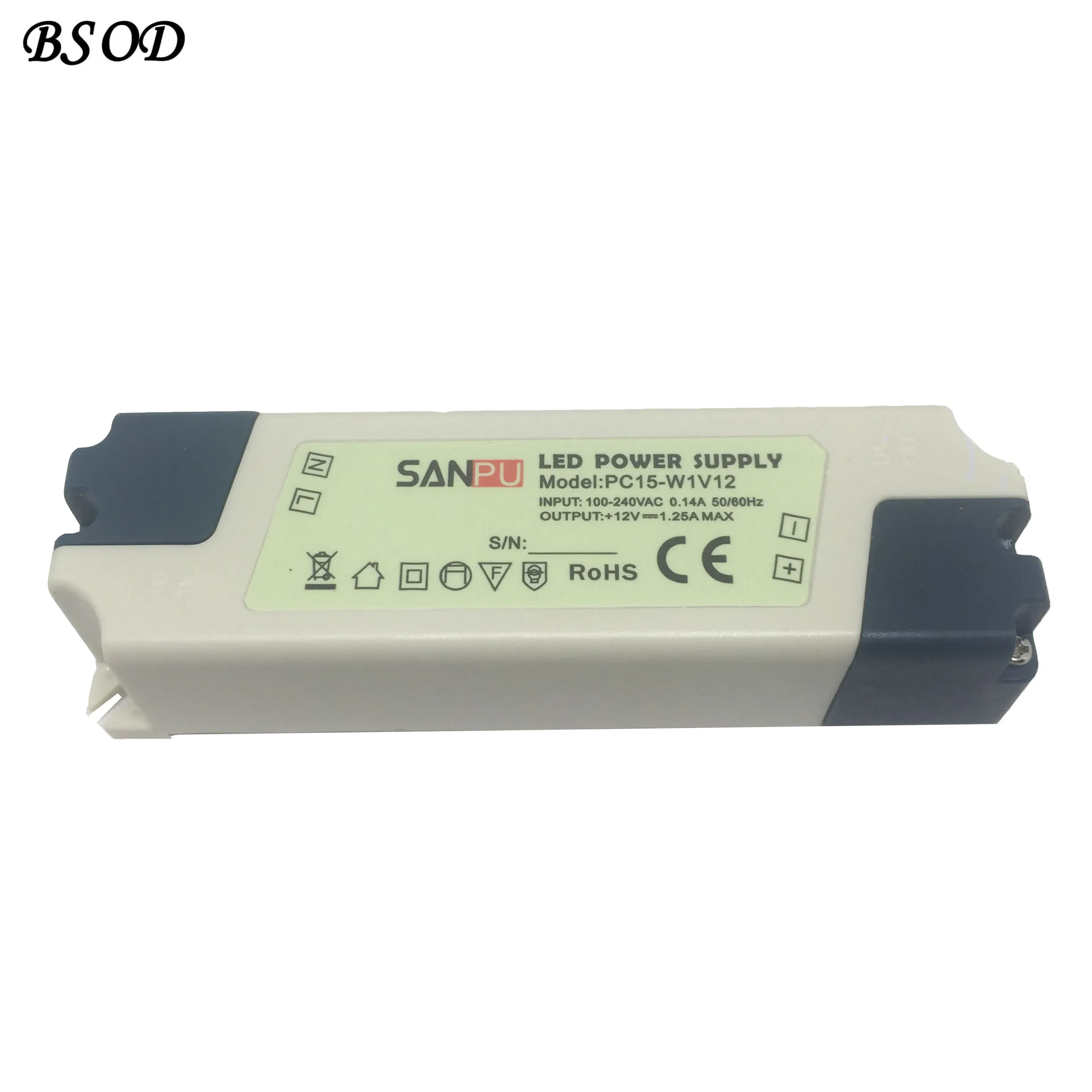 SANPU LED電源12V 15W定電圧単一出力屋内使用IP44プラスチックシェル小型PC15-W1V12