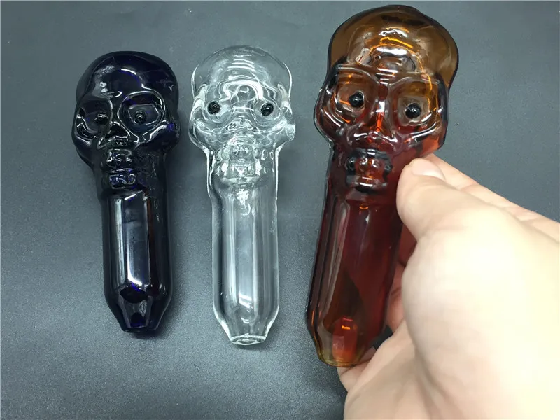 wholesale Pipas de cuchara de vidrio de calavera Pipa de vidrio de calavera para fumar pipas hechas a mano Colores con pipas de tabaco grandes y profundas para fumar