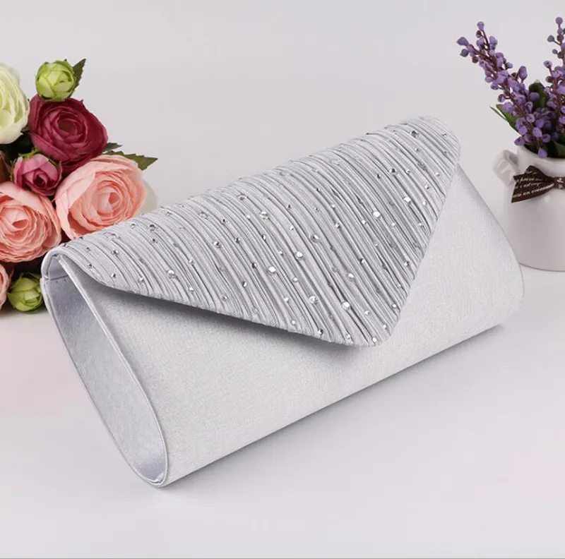 Bolsos de noche de satén baratos de alta calidad para mujer, bolsos de mano nupciales con cuentas de cristal, bolsos de mano, bolsos de mano, bolso de mano de boda para mujer 289Q