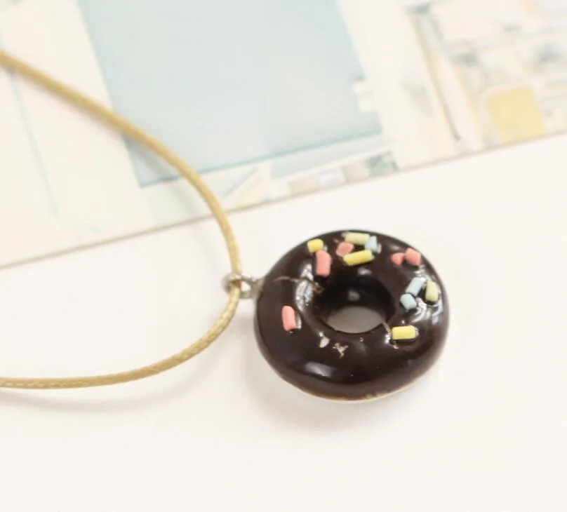 Good A++ Donut small fresh girlfriend necklace cartoon clavicle chain simple jewelry ceramic WFN500 with chain a 