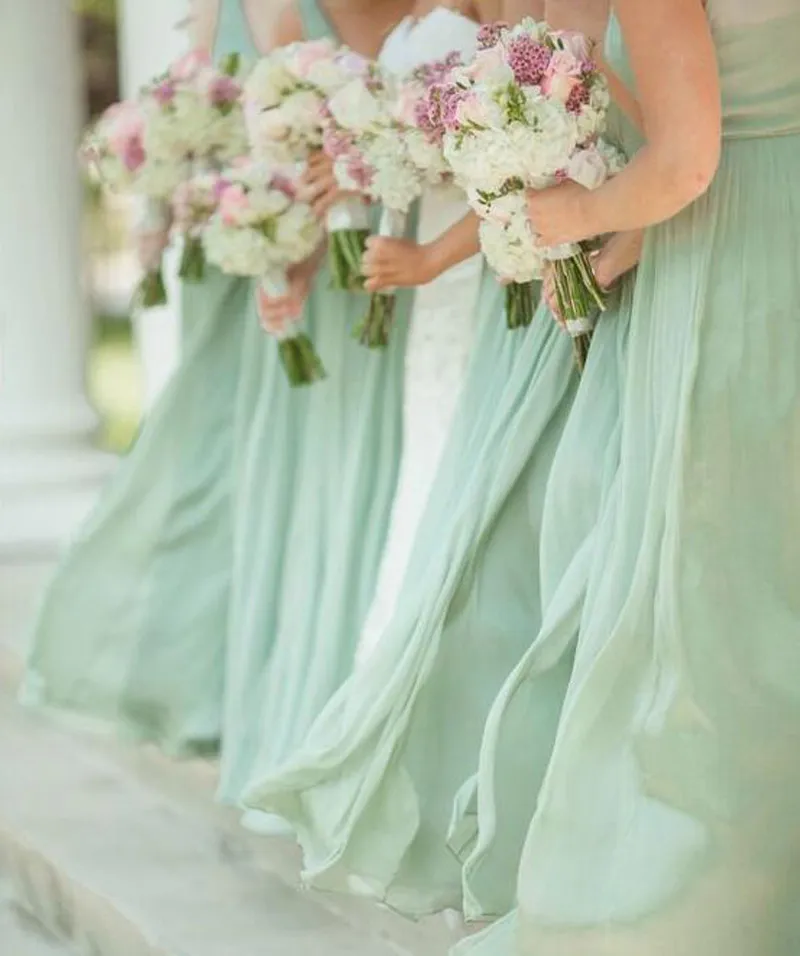 Chiffon Bridesmaid Dress Vintage A-Line V-Neck Sleeveless with Zipper Back  Sweep Train from Dhgate Bridesmaid Dress - price 73.43
