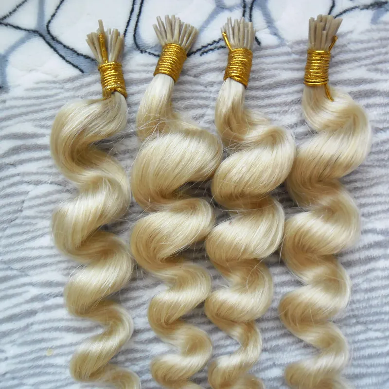 Ich tippe Echthaarverlängerungen, 100 g/Strähnen, 1 Bündel, Keratin, blondes brasilianisches Haar, lose Wellen, Echthaarverlängerungskapseln