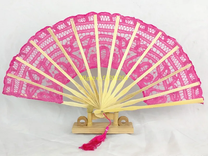 20 stks / partij snelle verzending 27cm wit handgemaakte vouwen vintage geborduurde kant hand fan bruiloft bruid fan dans fan