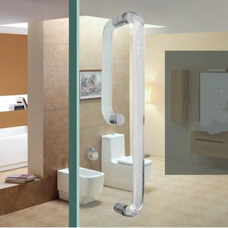 Bathroom sliding door handle glass door space aluminum handle shower room Fashion handle door transparent bubble acrylic armrest