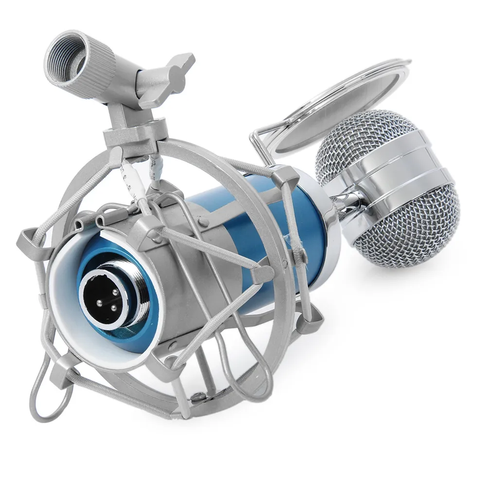 Mikrofoner BM-8000 Professionell inspelningskondensor Sound Studio Microphone med 3,5 mm kontakt för KTV-karaoke med stativ Holder Pop Filter
