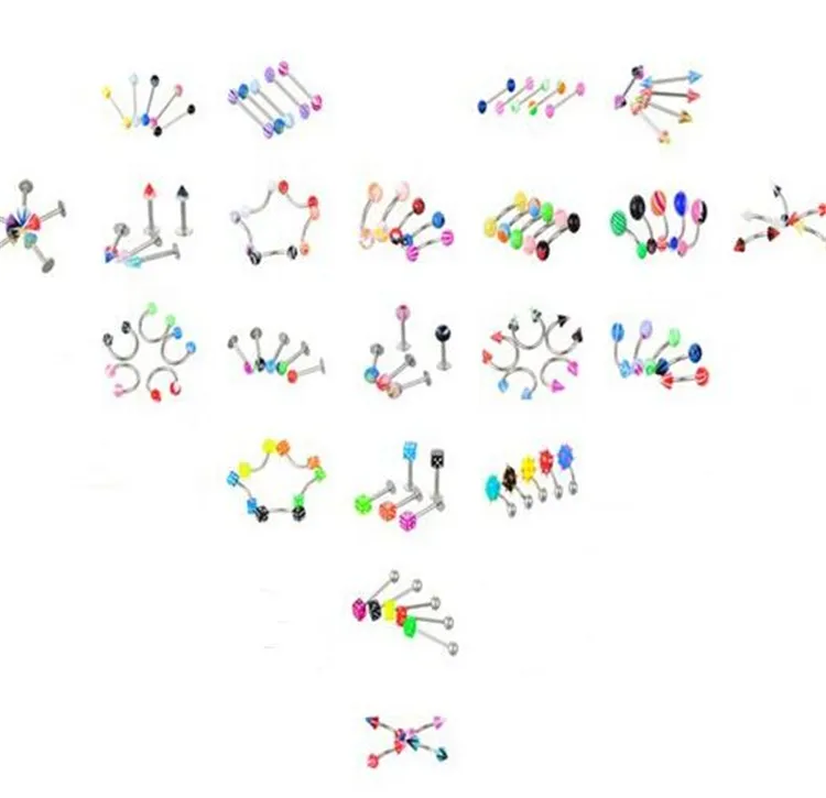 105 pzDella Miscela Acrilico In Acciaio Inox Sopracciglio Anelli Dell'ombelico Pancia Labbro Lingua Anello Naso Bar Anelli Monili Penetranti Del Corpo C060