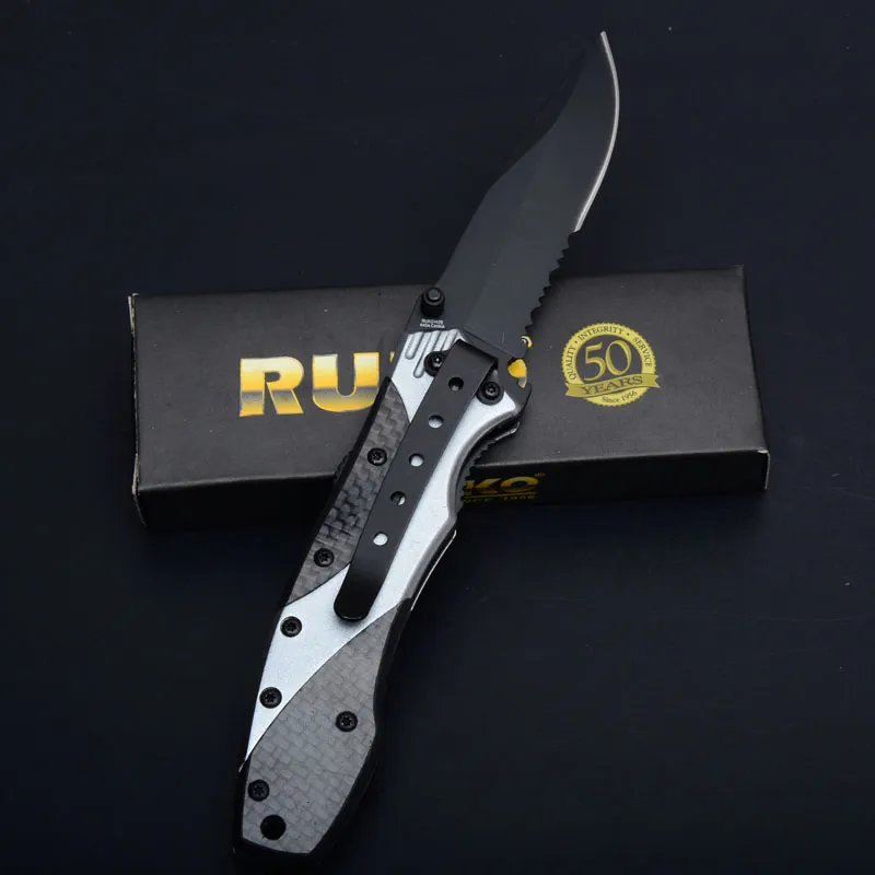 Promotion Survival Folding Knife 3Cr13 Titanium Drop Point Half Serrated Blade Aluminum Handle EDC Pocket Knives Tactical Gear