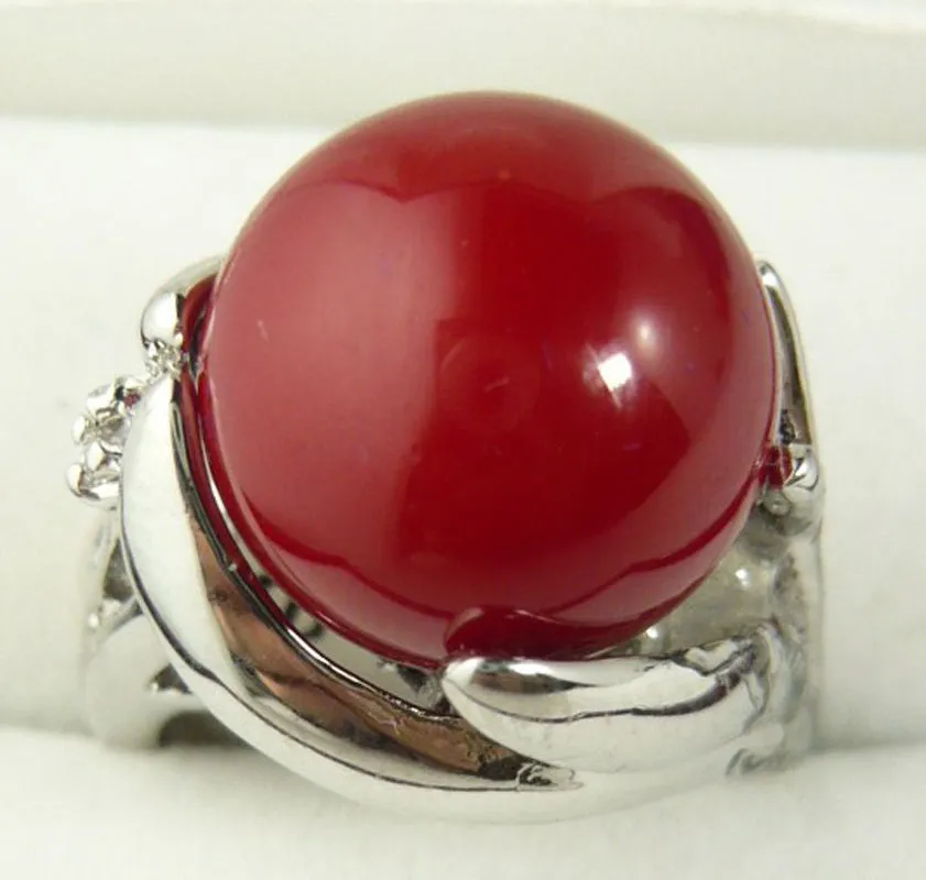 14 mm rote Muschel, Südsee-Muschelperlen-Ring, Schmuck, Silber, Ringgröße: 6–11