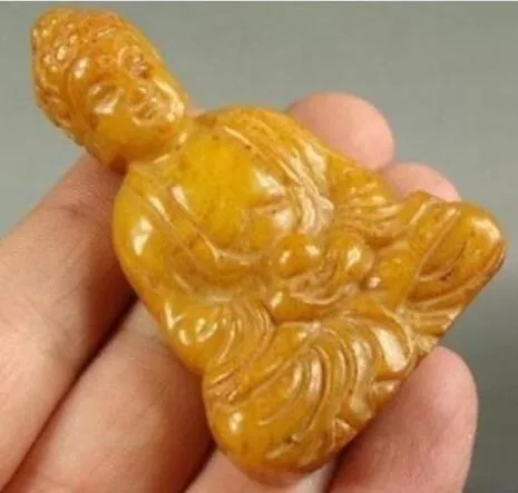 BUDDHA STATUE Pendente IN PIETRA DI JADE Giallo chiaro SCOLPITO A MANO