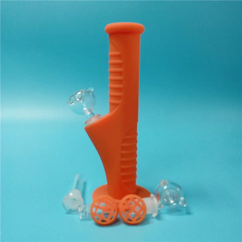 Oranje Mini Silicone Water Bongs Tien Kleuren met 14mm Glas Set Waterleidingen Onbreekbare Bongs Bubbler Pipes